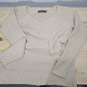 Lauren Ralph Lauren V-Neck Sweater Cream Size Large